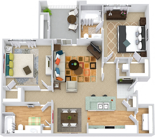 Floor plan for 2 beds, 2 baths, 1098 sqft